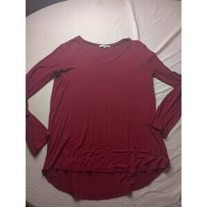 Emma's Closet Red Bamboo Long sleeve V-Neck Blouse Top Women Size Medium